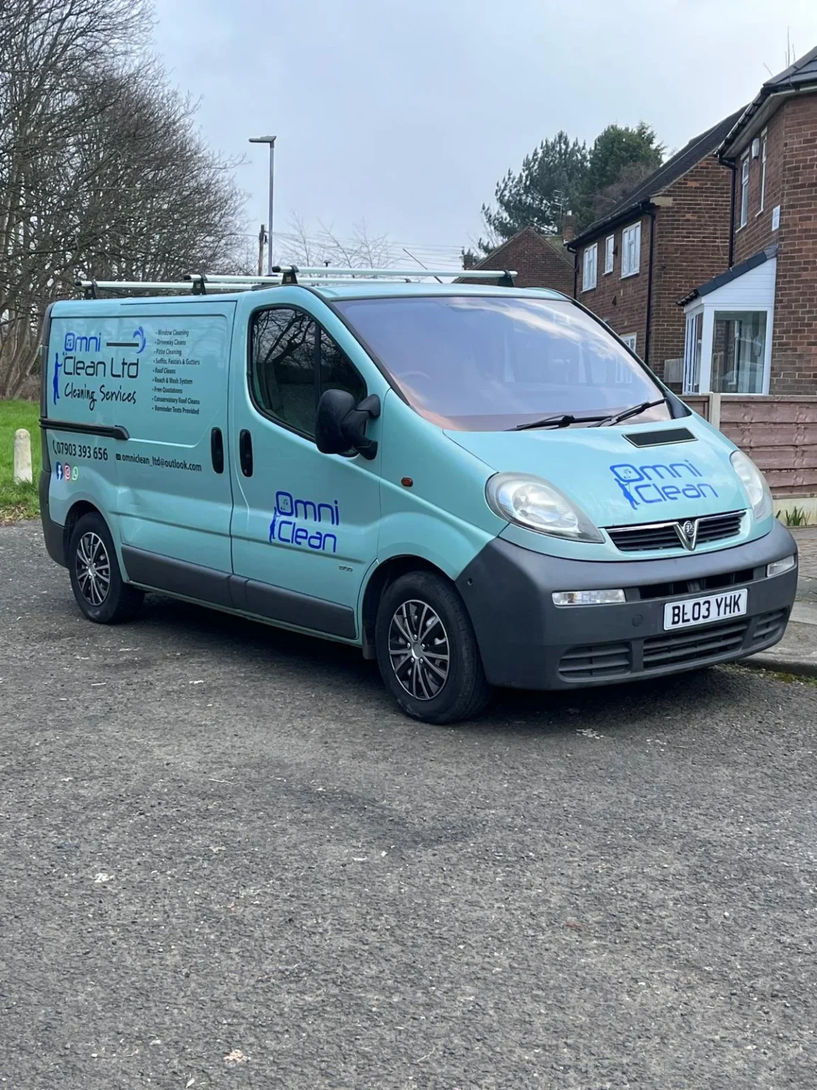 Omni Clean van parked outside homes in south Manchester